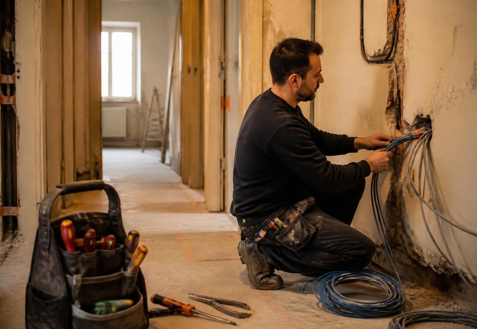 Rénovation électrique d'un logement ancien : passage de câbles et gaines